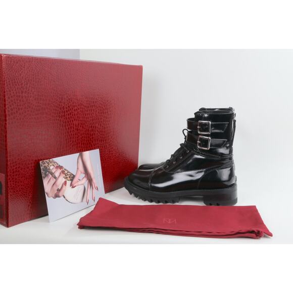 Tamara Mellon Black Leather Military Buckle Ankle Boots Size 39 Designer Style - Picture 5 of 16